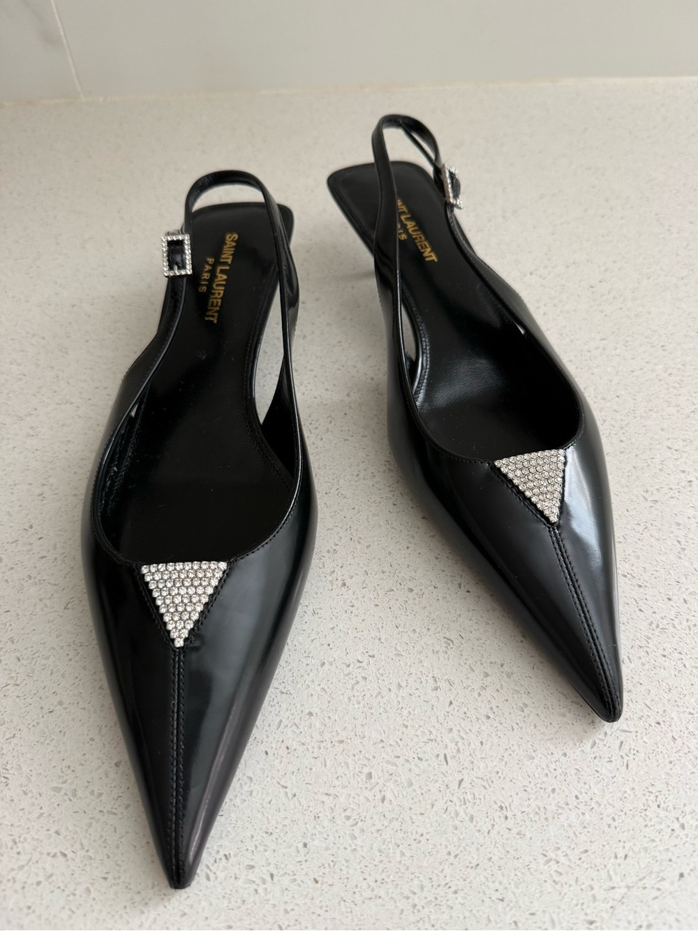 Saint Laurent Cherish Kitten Heel Black Leather Slingback EU 38.5 US 8.5 - Picture 4 of 12